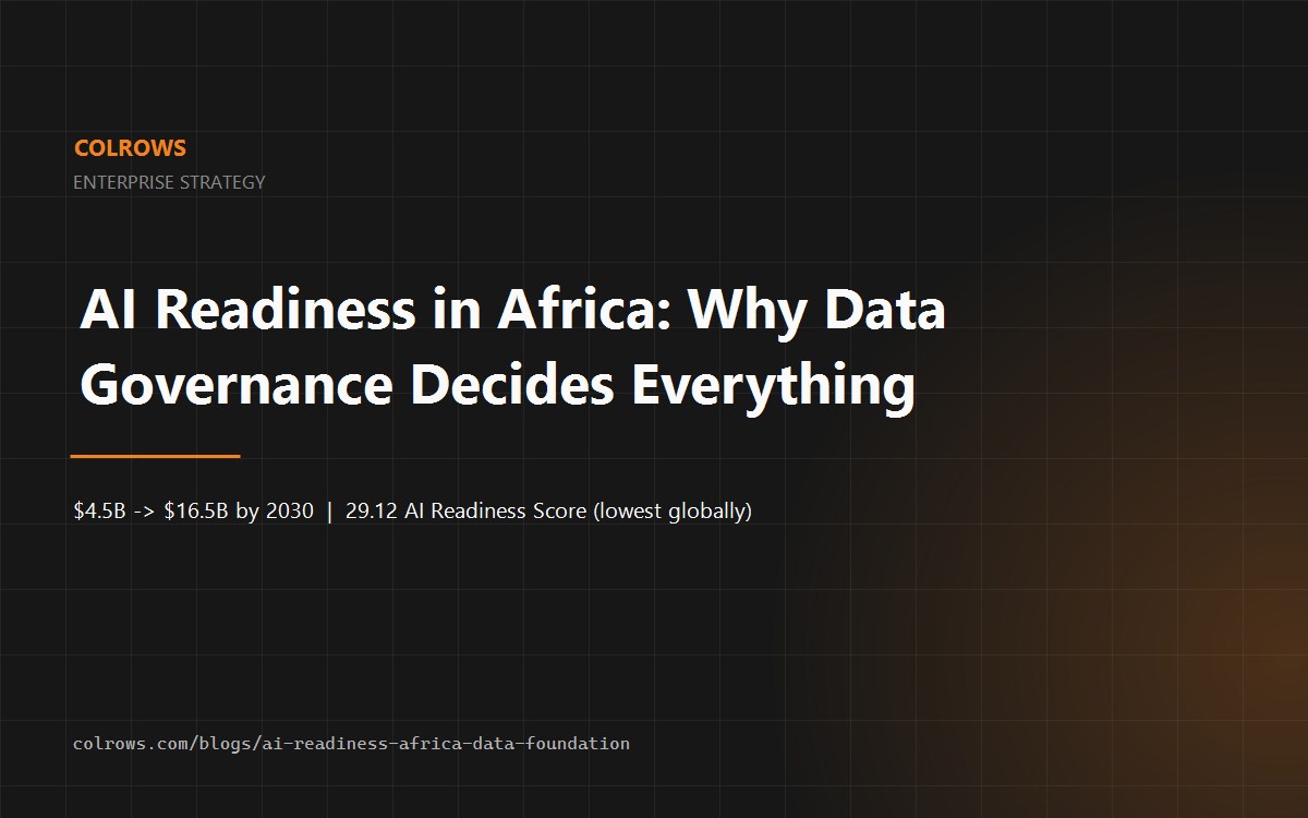 AI readiness in Africa showing $4.5 billion to $16.5 billion market growth and 29.12 Oxford Insights readiness score requiring governed semantic layer