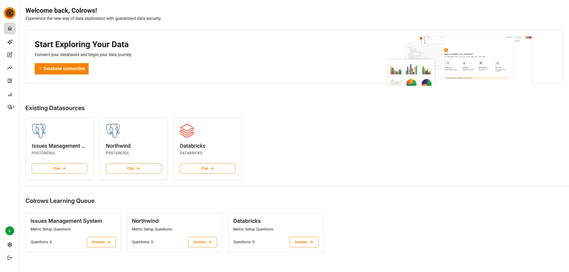 Colrows Home dashboard